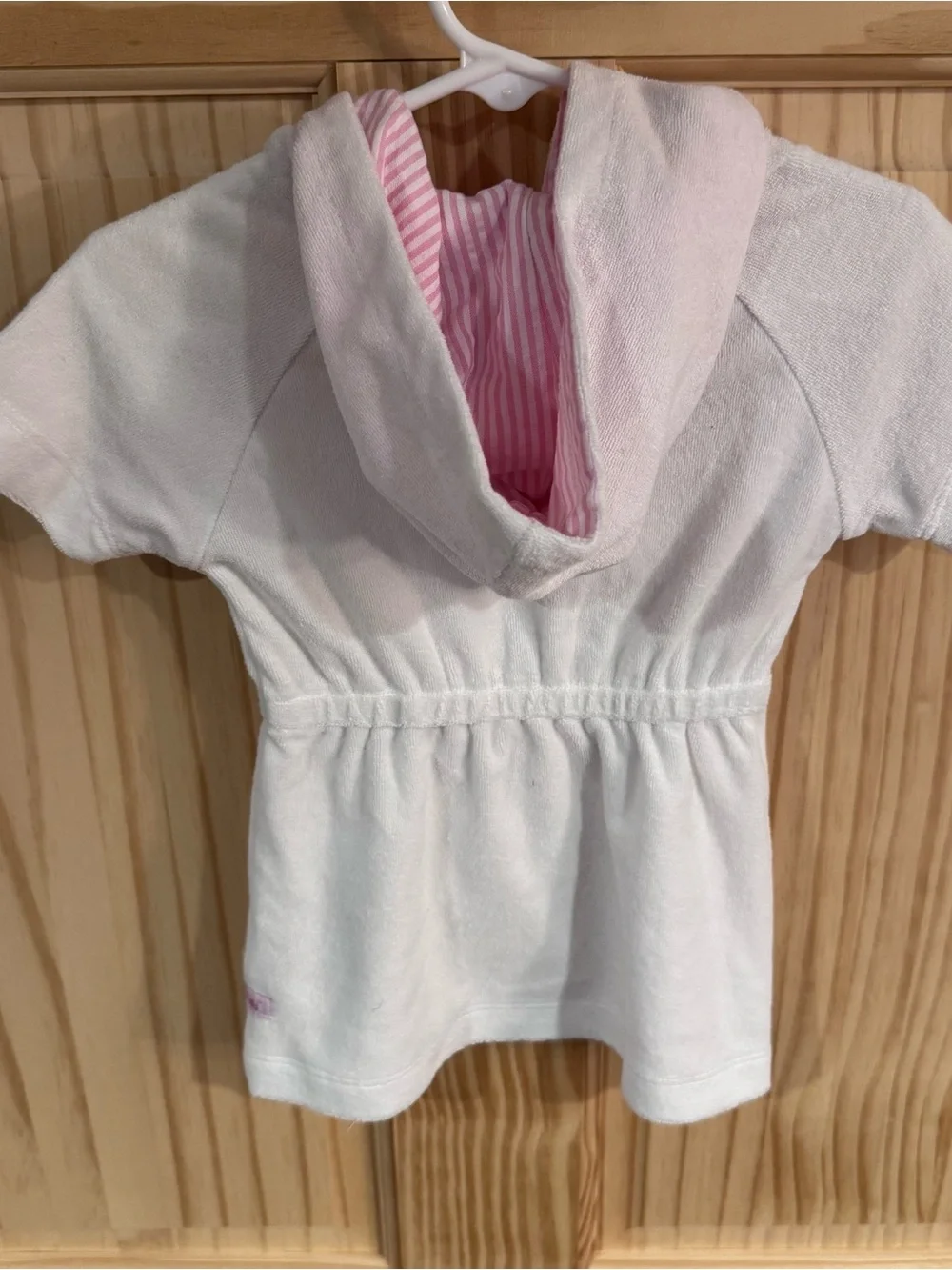 Ruffle Butts White Hooded Girls' Swim Coverup with Pink Bow NWT 12-18